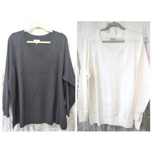 Lucky Brand Setof(2) V Neck Sweaters Women'sXXL Black/Ivory Minimalist CleanGirl